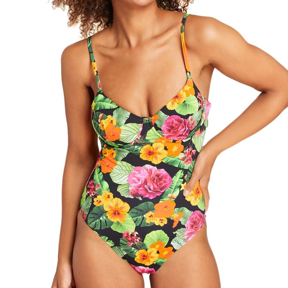 Andie Swim Bermuda One Piece Swimsuit tropical floral NWT